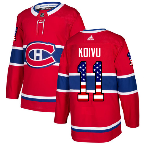 Adidas Canadiens #11 Saku Koivu Red Home Authentic USA Flag Stitched NHL Jersey